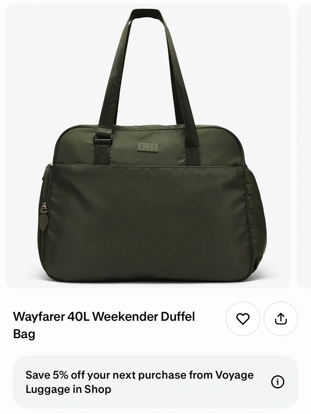 🧳 ELLE Wayfarer 40L Weekender Duffel Bag - Olive Green